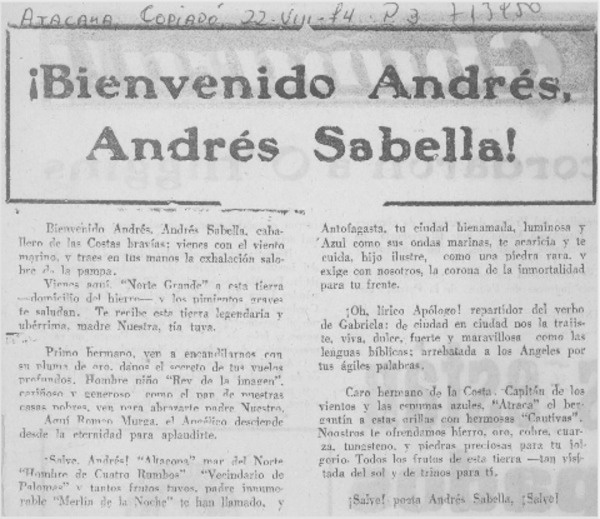Bievenido Andrés, Andrés Sabella!.