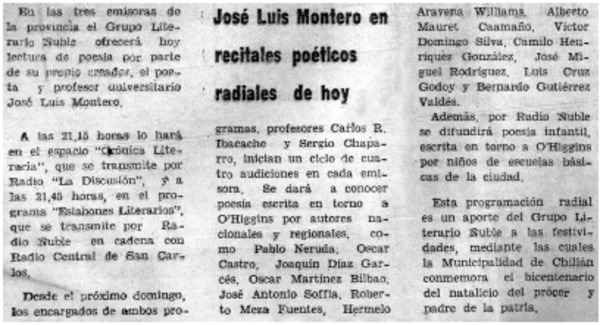 José Luis Montero en recitales poéticos radiales de hoy.