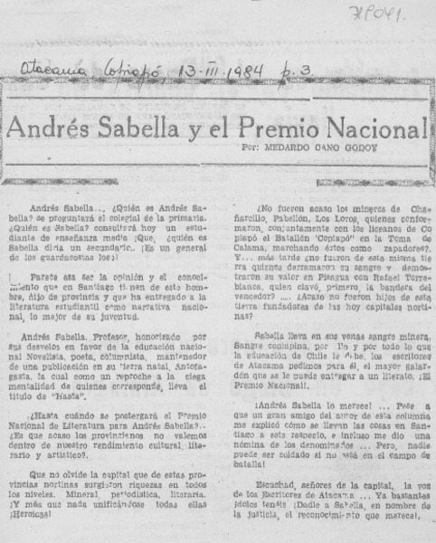 Andrés Sabella y el Premio Nacional