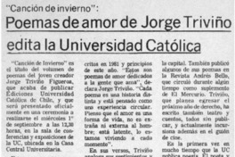 Poemas de amor de Jorge Triviño edita la Universidad Católica.