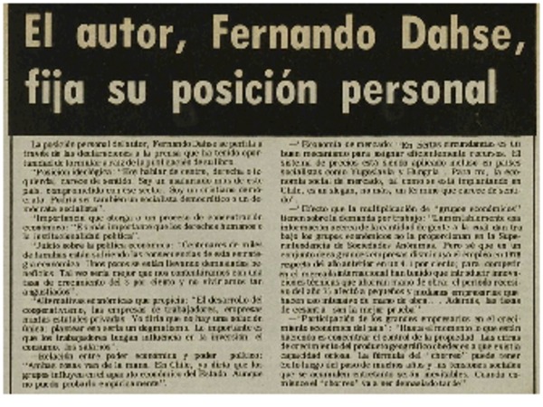 El autor, Fernando Dahse, fija su posición personal.