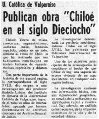 Publican obra "Chiloé en el siglo dieciocho".