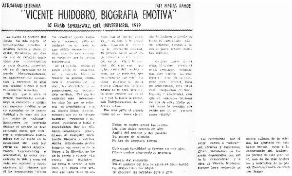 "Vicente Huidobro, biografía emotiva"