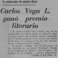 Carlos Vega L. ganó premio literario.