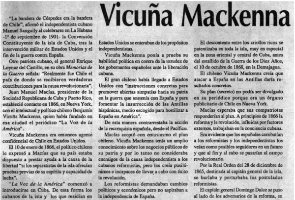 Vicuña Mackenna y la independencia cubana