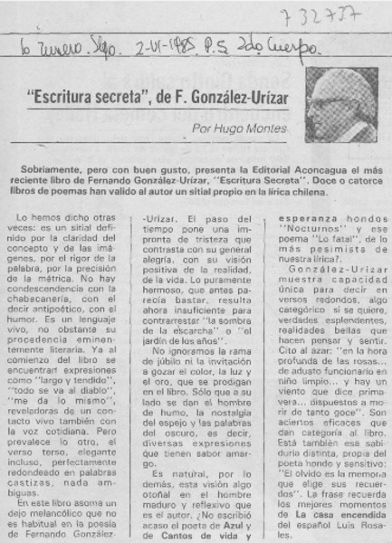 Escritura secreta", de F. González-Urízar