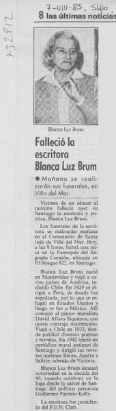 Falleció la escritora Blanca Luz Brum.