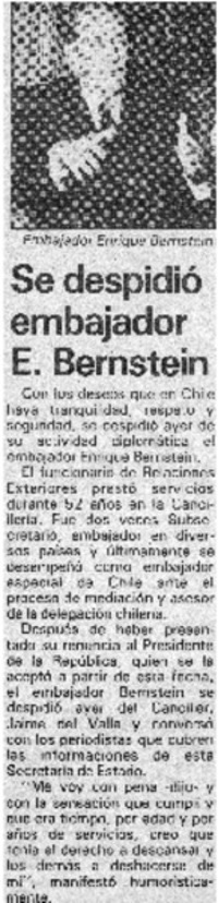 Se despidió embajador E. Bernstein.