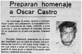 Preparan homenaje a Oscar Castro.