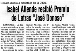 Isabel Allende recibió Premio de Letras José Donoso
