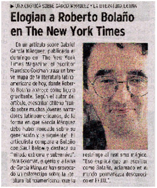 Elogian a Roberto Bolaño en The New York Times.