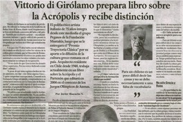 Vittorio di Girólamo prepara libro sobre la Acrópolis y recibe distinción : [entrevistas]