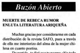 Muerte de Rebeca Rumor enluta literatura ariqueña