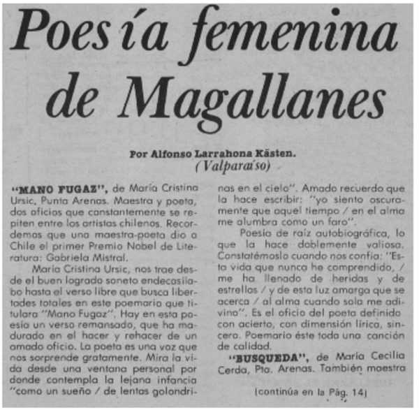 Poesía femenina de Magallanes