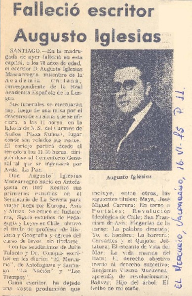 Falleció escritor Augusto Iglesias.