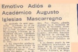 Emotivo adiós a Académico Augusto Iglesias Mascarregno.