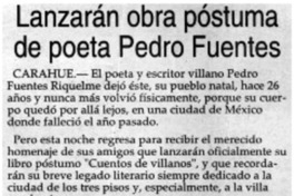 Lanzarán obra póstuma de poeta Pedro Fuentes