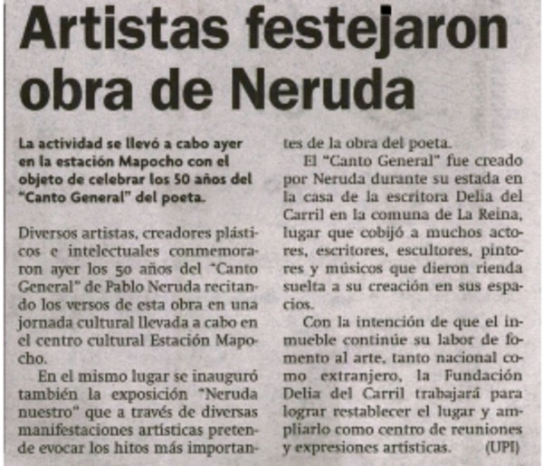 Artistas festejaron obra de Neruda