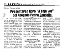 Presentarán libro "A baja voz" del abogado Pedro Gandolfo