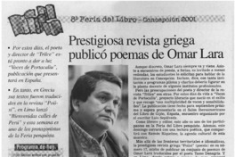 Prestigiosa revista griega publicó poemas de Omar Lara