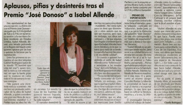Aplausos, pifias y desinterés tras el Premio "José Donoso" a Isabel Allende