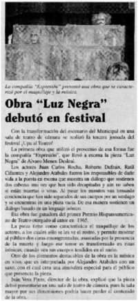 Obra "Luz Negra" debutó en festival