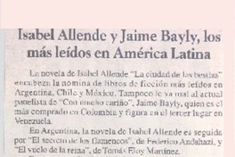 Isabel Allende y Jaime Bayly, los más leídos en América Latina