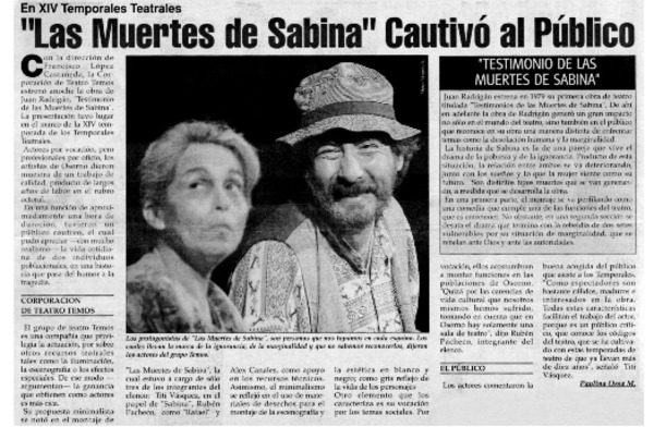 "Las muertes de Sabina" cautivó al público