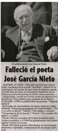 Falleció el poeta José Garacía Nieto.