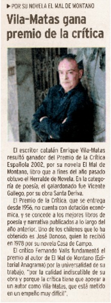 Vila-Matas gana premio de la crítica.