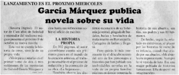 García Márquez publica novela sobre su vida