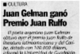 Juan Gelman ganó Premio Juan Rulfo