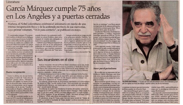 García Márquez cumple 75 años en Los Angeles y a puertas cerradas