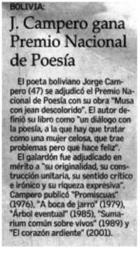 J. Campero gana Premio Nacional de Poesía.