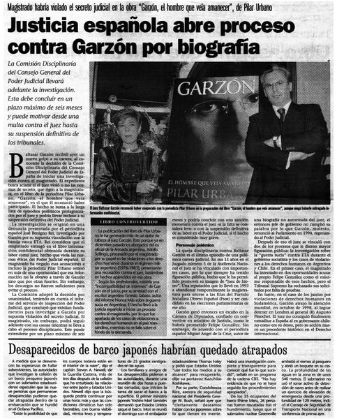 Justicia española abre proceso contra Garzón por biografía.