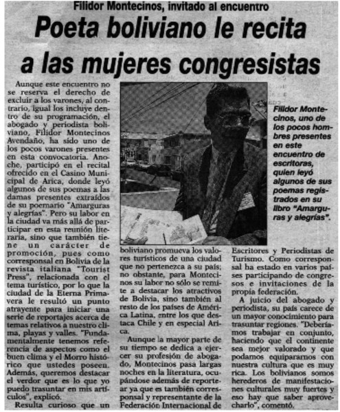 Poeta boliviano le recita a las mujeres congresistas.