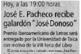 José E. Pacheco recibe galardón "José Donoso"