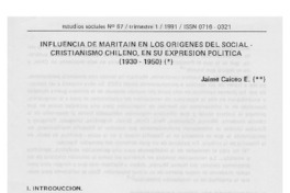 Influencia de Maritain en los orígenes del social-cristianismo chileno, en su expresión política (1930-1950)