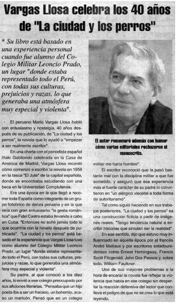 Vargas Llosa celebra los 40 años de "La ciudad y los perros"