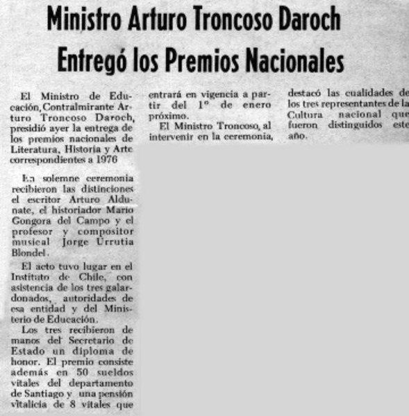 Ministro Arturo Troncoso Daroch entregó los Premios Nacionales.