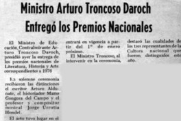 Ministro Arturo Troncoso Daroch entregó los Premios Nacionales.