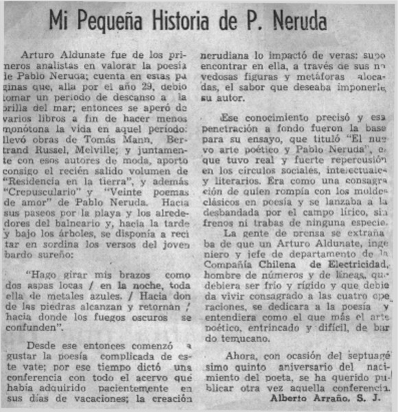 Mi pequeña historia de P. Neruda