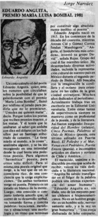 Eduardo Anguita, Premio Maria Luisa Bombal 1981