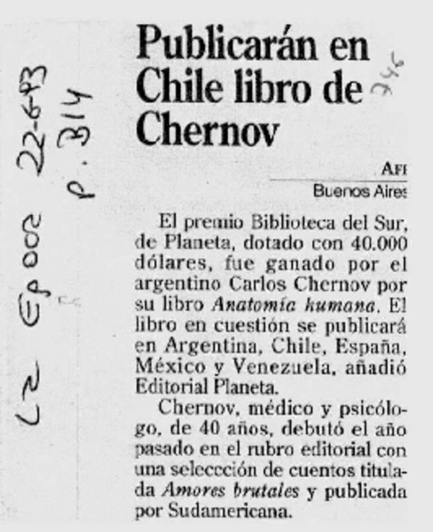 Publicarán en Chile libro de Chernov.