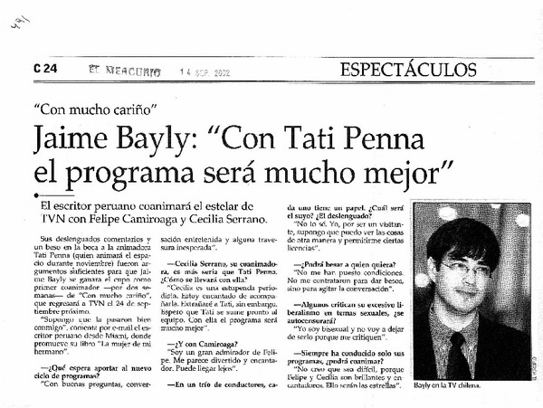 Jaime Bayly: "con Tati Penna el programa será mucho mejor".