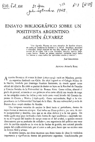 Ensayo bibliográfica sobre un positivista argentino: Agustín Álvarez