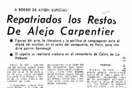 Repatriados a los restos de Alejo Carpentier.