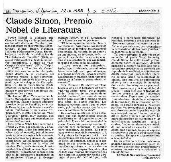 Claude Simon, Premio Nobel de Literatura