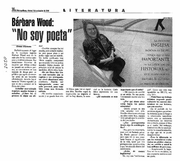 Barbara Wood: "No soy poeta"