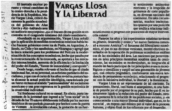 Vargas Llosa y la libertad.